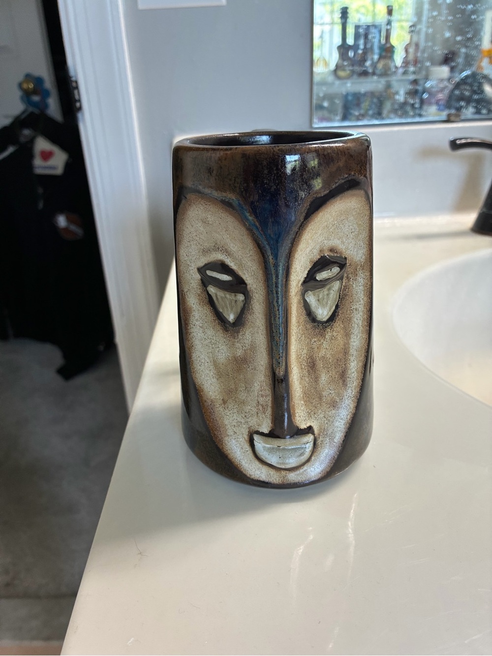 Handcrafted Ceramic Face Mug- Brown and Cream